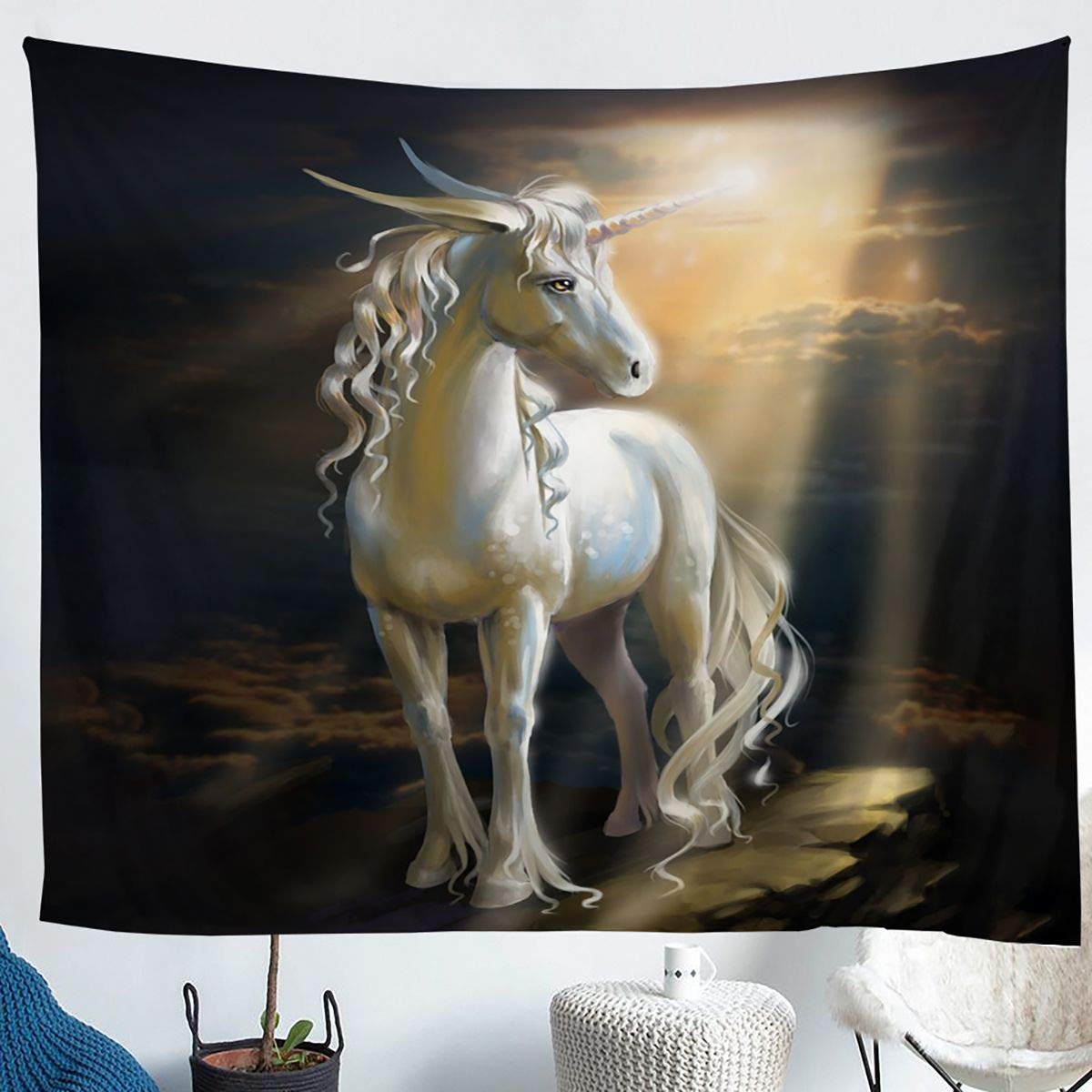 Amazon.co.jp: ユニコーンタペストリー ホワイトユニコーン馬